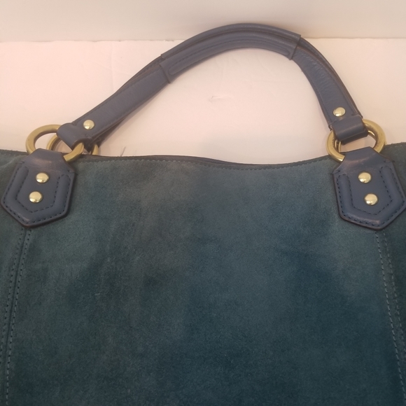 Coach Campbell Izzy Teal Tote Suede Bag w/ Shoulder strap. Good used condition. - Picture 12 of 16